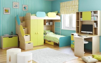 Детская комната Смайли (Желтый/Голубой/Зеленый/корпус Клен) в Табулге - tabulga.mebel54.com | фото