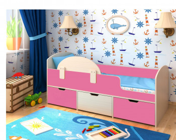 Кровать Малыш-мини Дуб молочный/Розовый в Табулге - tabulga.mebel54.com | фото