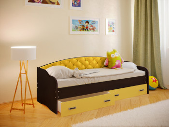 Кровать Софа-8 с мягкой спинкой (900х1900) Венге/Желтый в Табулге - tabulga.mebel54.com | фото