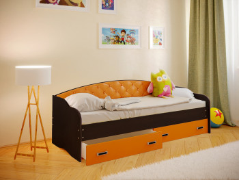 Кровать Софа-8 с мягкой спинкой (900х1900) Венге/Оранжевый в Табулге - tabulga.mebel54.com | фото