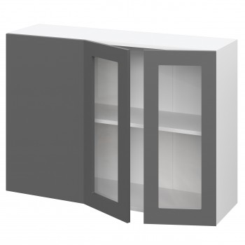 Норд ШВУПС 1000 Шкаф верхний угловой со стеклом (Софт черный/корпус Белый) в Табулге - tabulga.mebel54.com | фото