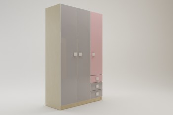 Шкаф 3-х створчатый с ящиками Грэйси (Розовый/Серый/корпус Клен) в Табулге - tabulga.mebel54.com | фото