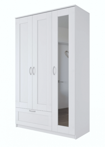 Шкаф трехдверный Сириус с зеркалом и 1 ящиком белый в Табулге - tabulga.mebel54.com | фото
